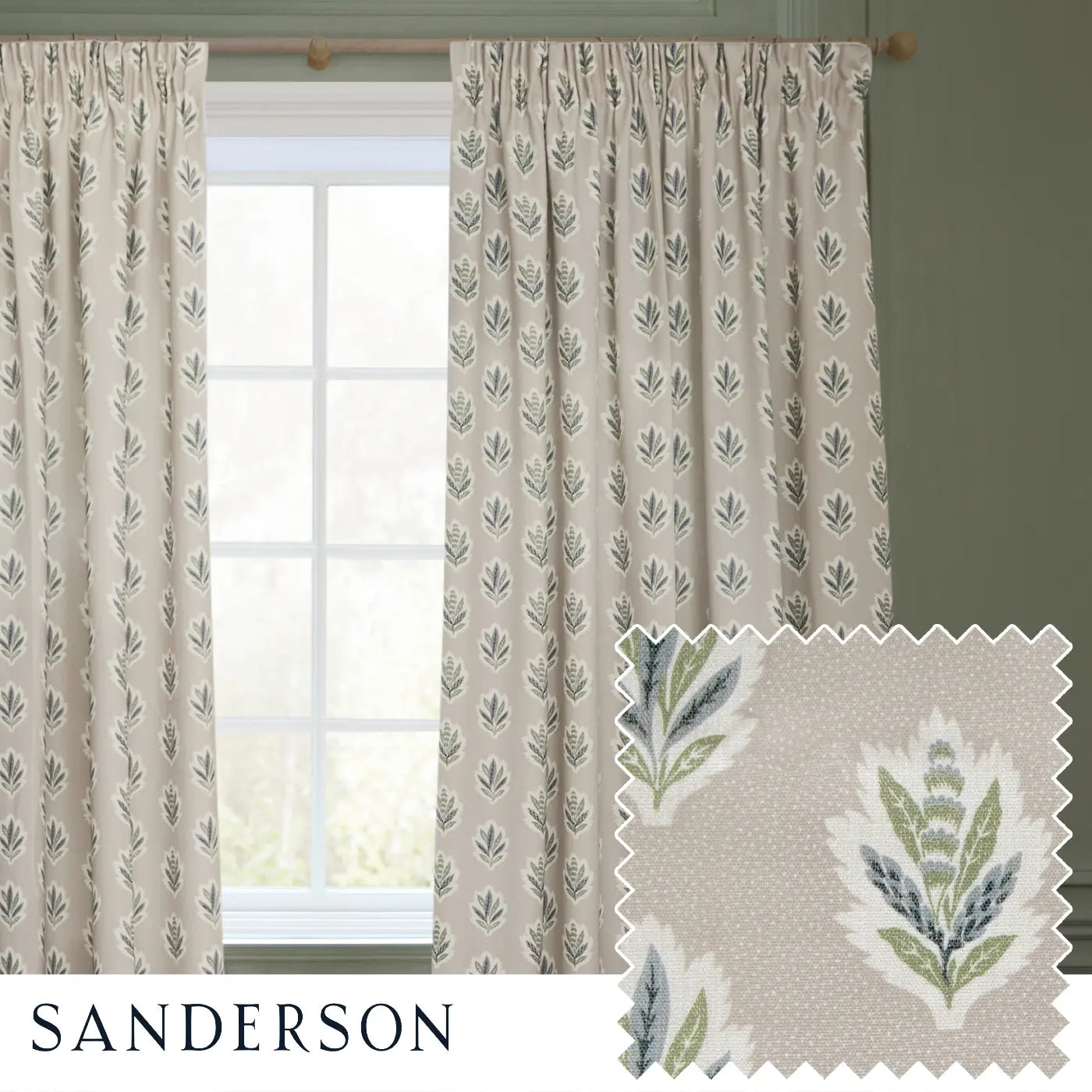 Sessile Leaf Tape Top Pencil Pleat Curtains by Sanderson