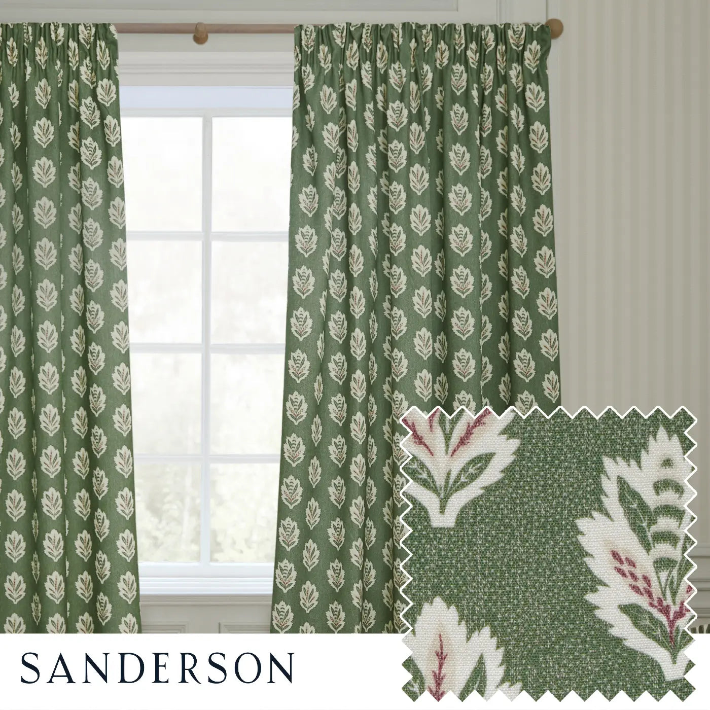 Sessile Leaf Tape Top Pencil Pleat Curtains by Sanderson