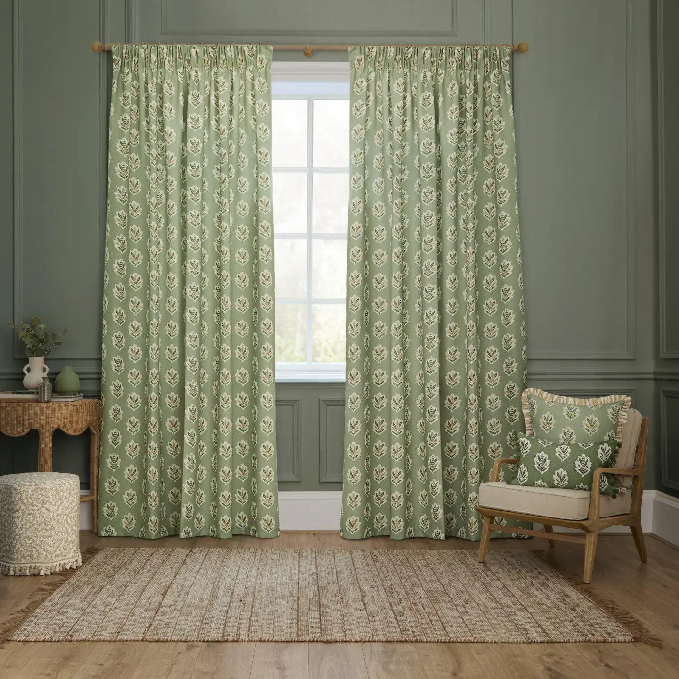 Sessile Leaf Tape Top Pencil Pleat Curtains by Sanderson