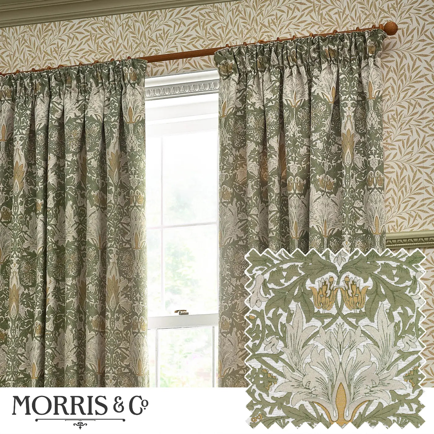 Snakeshead Tape Top Pencil Pleat Curtains by Morris & Co