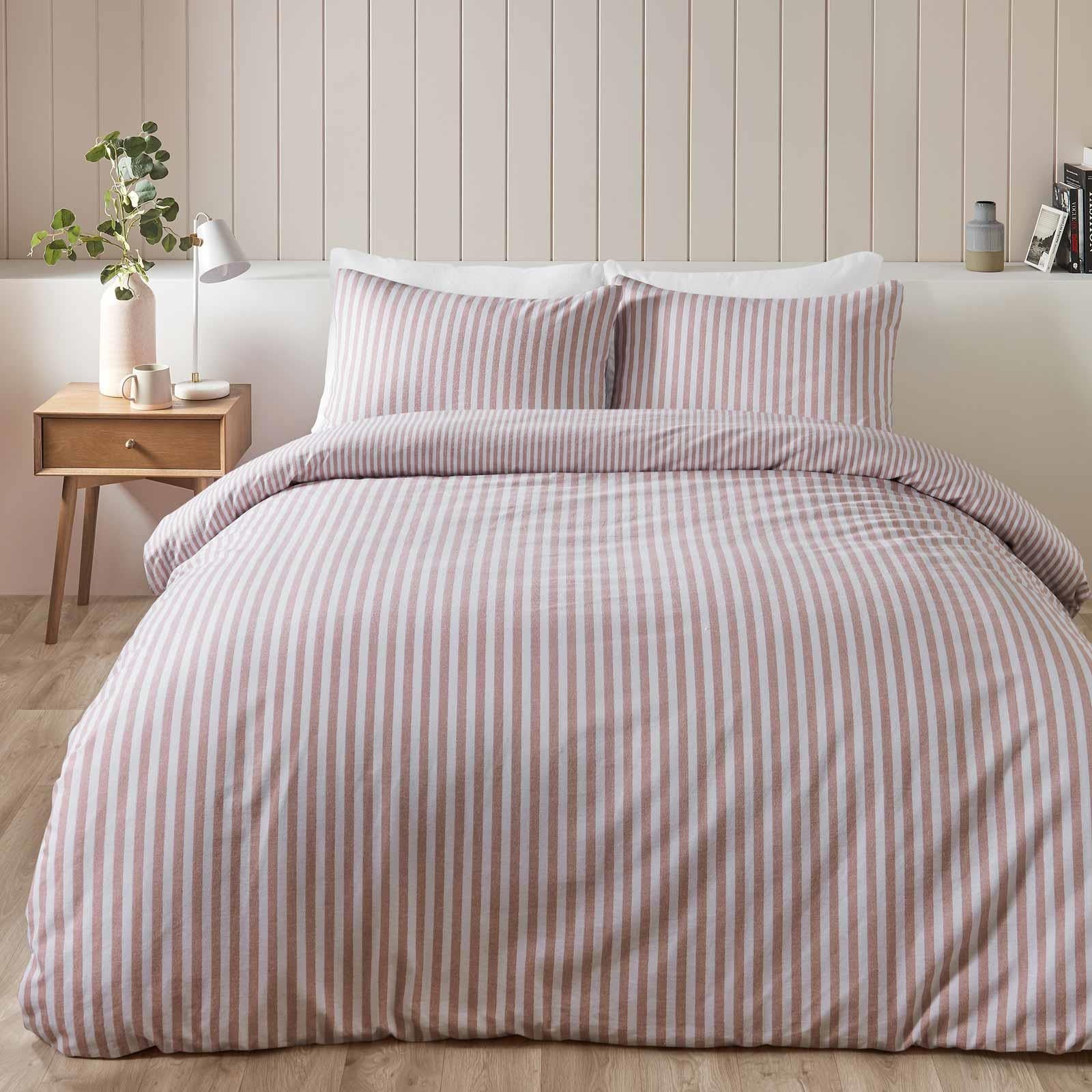 Brushed Cotton Flannelette Stripe Duvet Cover Set by Catherine Lansfield