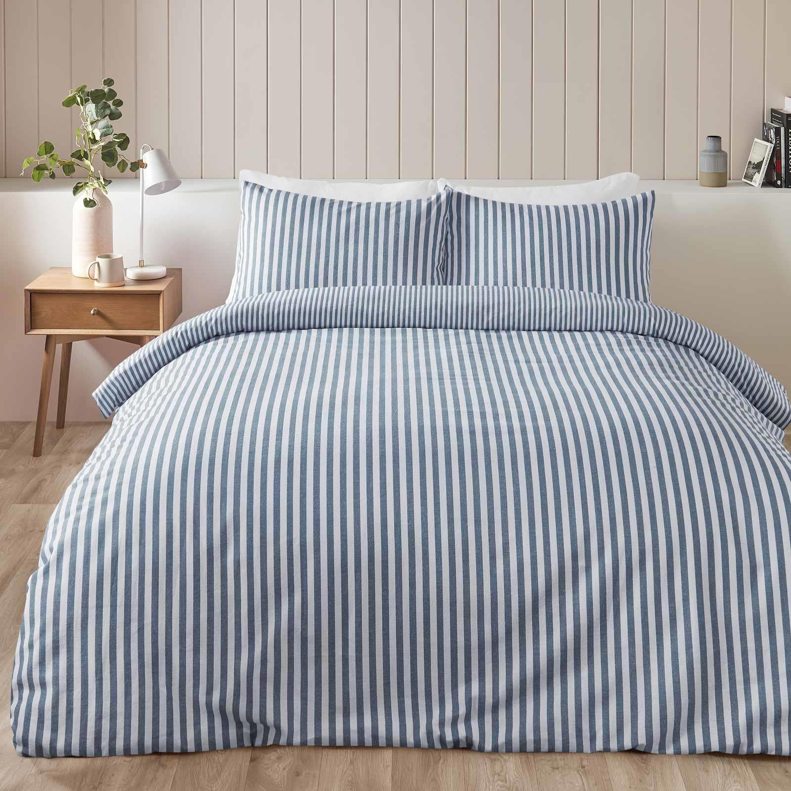 Brushed Cotton Flannelette Stripe Duvet Cover Set by Catherine Lansfield