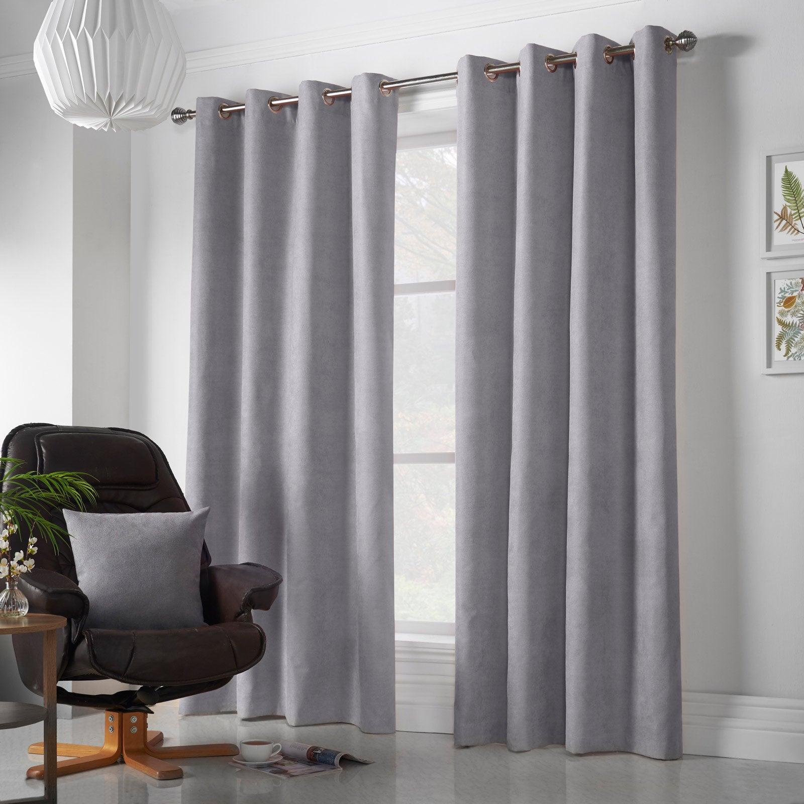 Velvet Chenille Eyelet Curtains Silver Eyelet Curtains Alan Symonds 56'' x 54''  