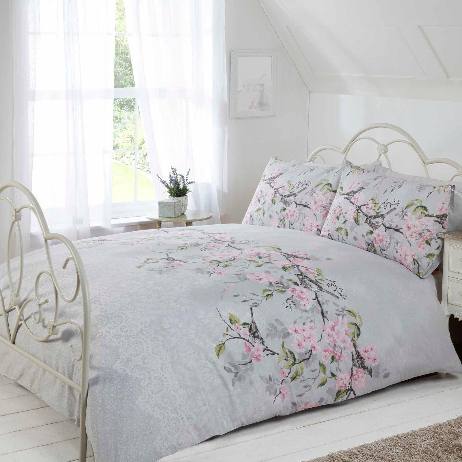Eloise Floral Blossom Grey Duvet Cover Set Duvet Cover Rapport Single  
