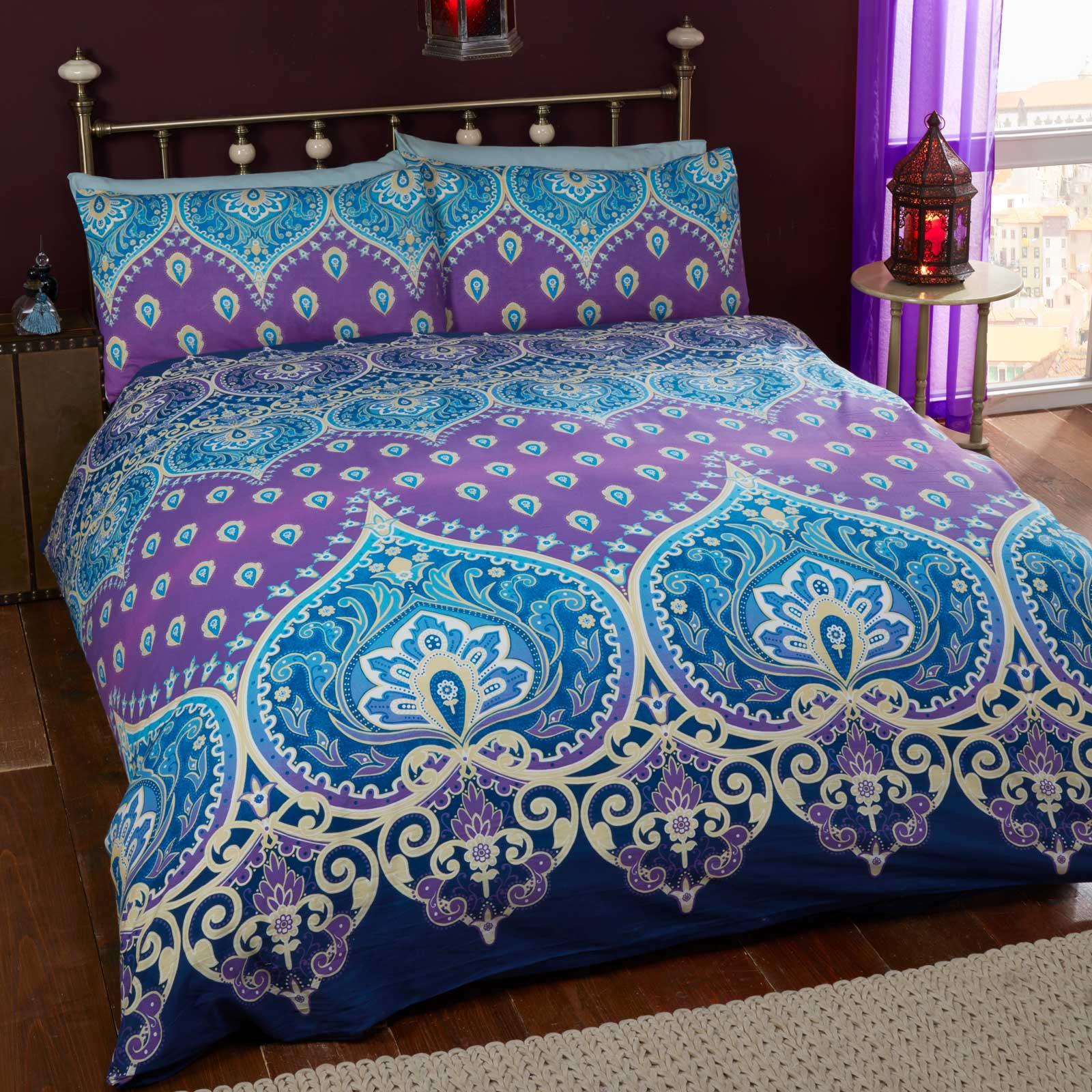 Asha Indian Paisley Print Sapphire Duvet Cover Set Duvet Cover Rapport Single  