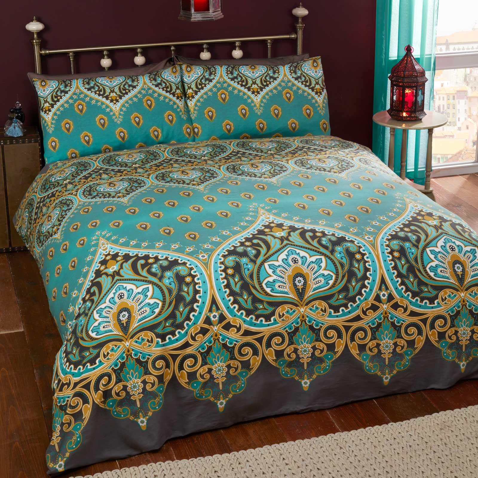 Asha Indian Paisley Print Emerald Duvet Cover Set Duvet Cover Rapport Single  