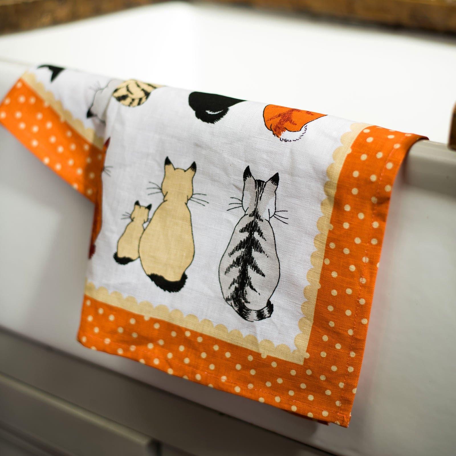 Cats in Waiting Luxury Cotton Printed Tea Towel Tea Towels Ulster Weavers   