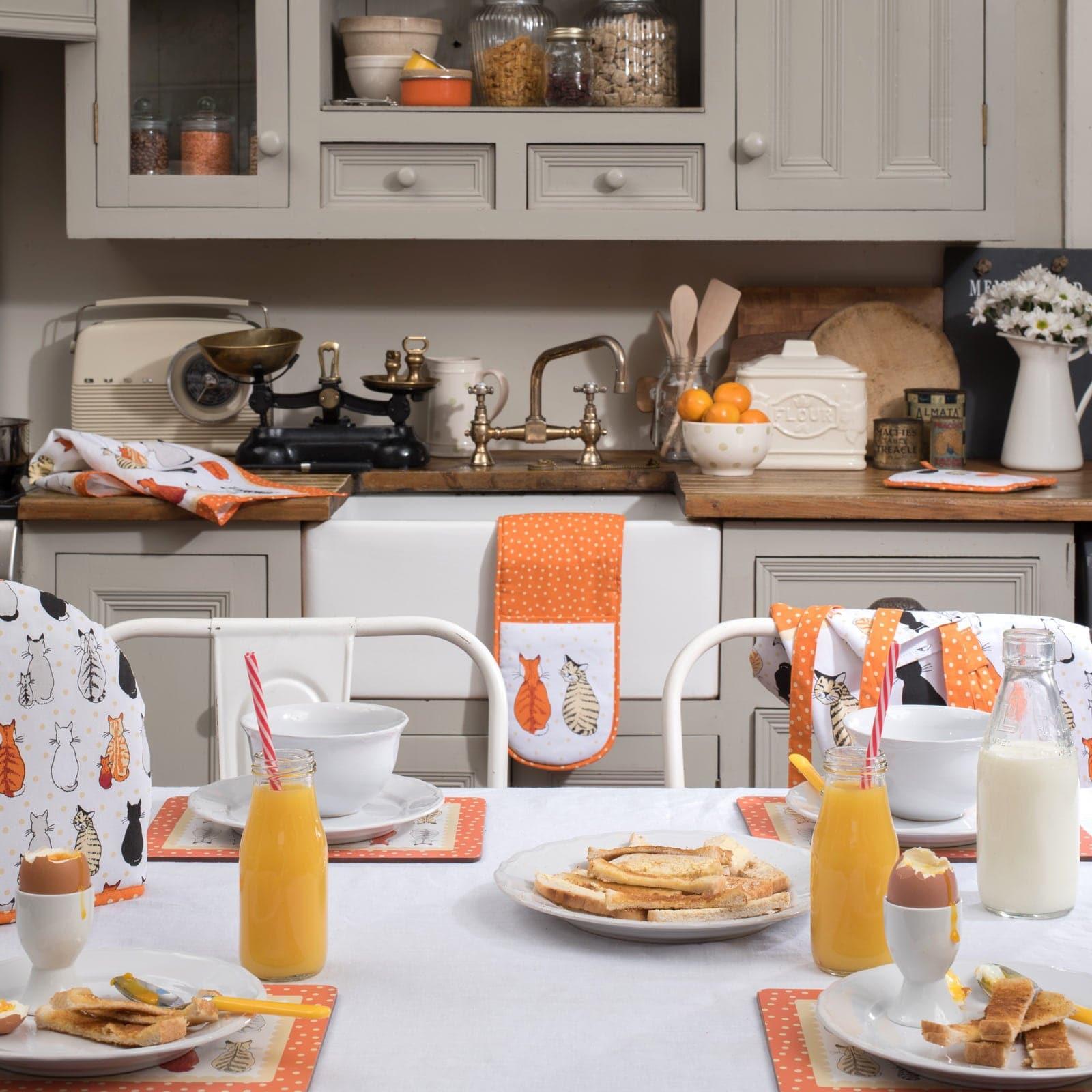 Cats in Waiting Luxury Cotton Printed Tea Towel Tea Towels Ulster Weavers   