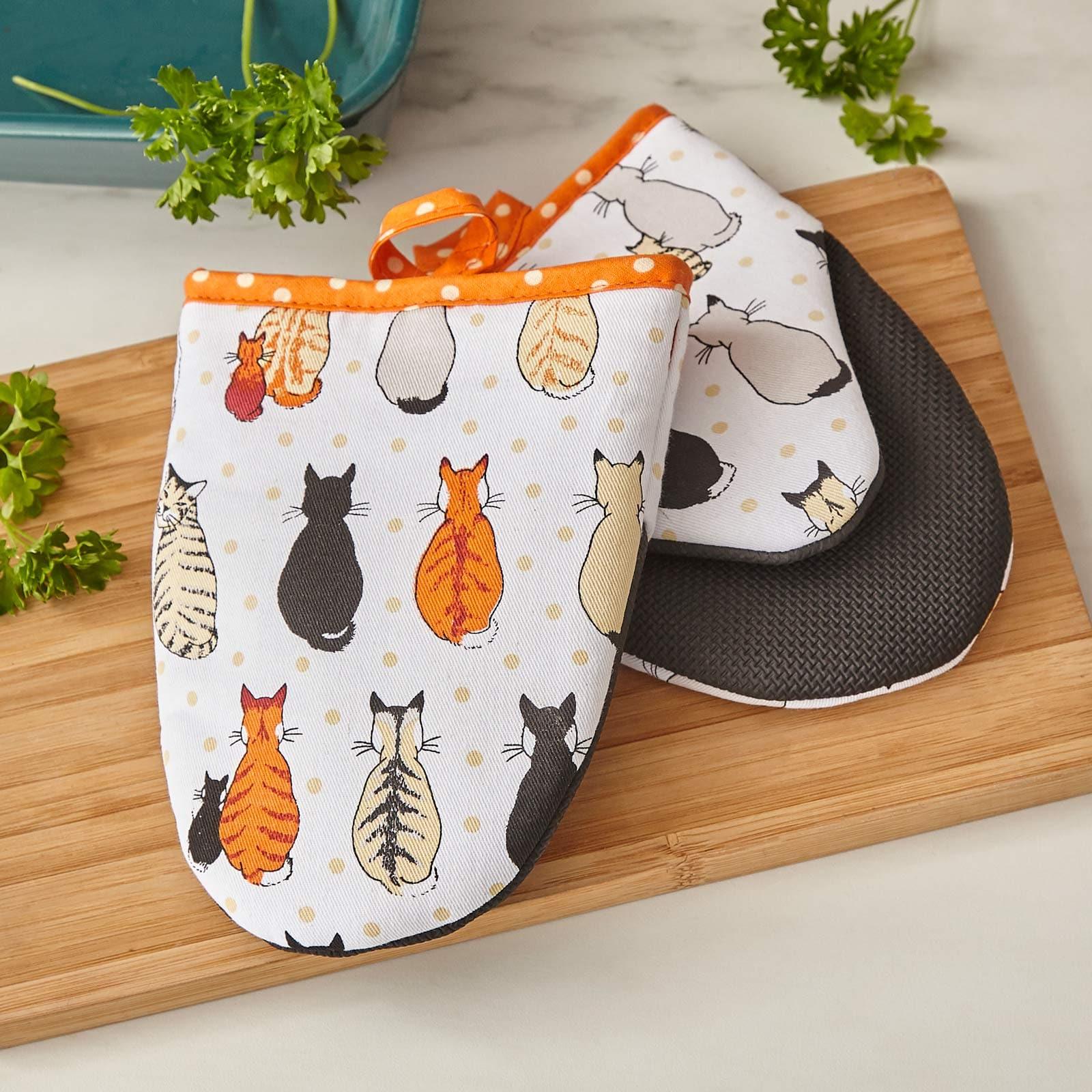 Cats in Waiting Neoprene Micro Mitts Pair Oven Gloves Ulster Weavers   